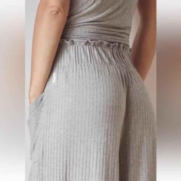 Free People Blissed Out Grey Ribbed Wide Leg Stretch Pants - Picture 6 of 11